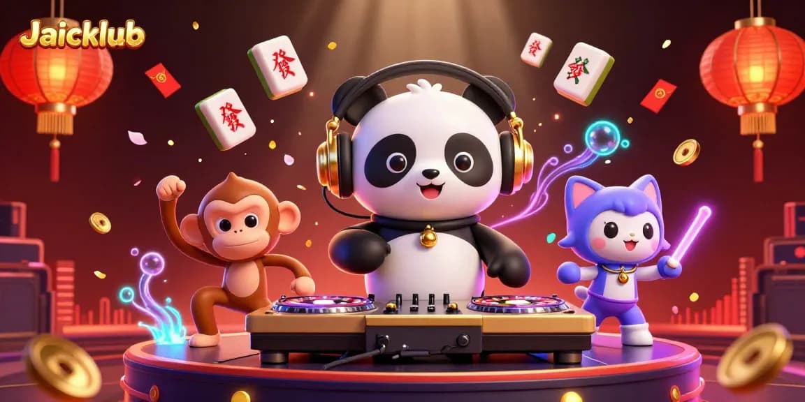 Engage with Jaiclub's vibrant gaming scene featuring a DJ panda and exciting casino elements.