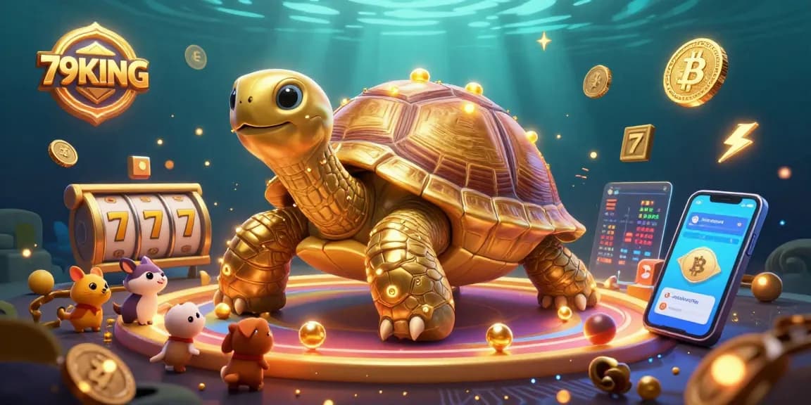 Experience thrilling gaming with 79KING in a colorful pinball scene featuring crypto elements and lively animals.