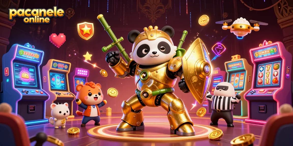 Joacă pacanele online pe Slot.md alături de un panda zburător și mașini de joc colorate.