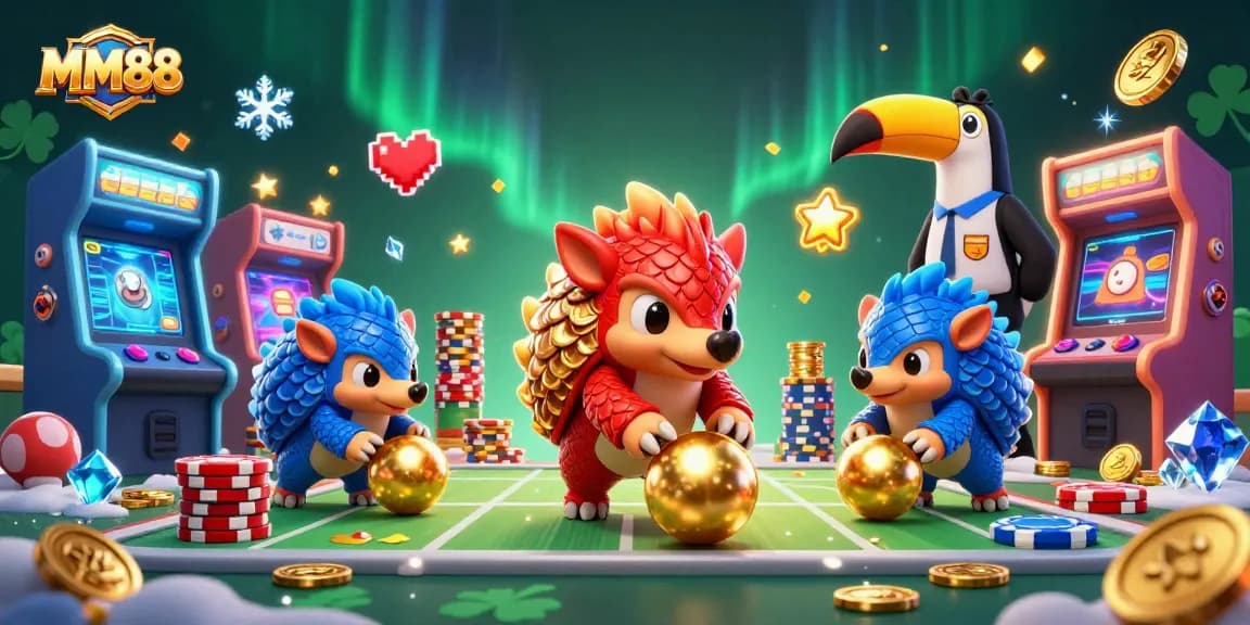 Engage in thrilling betting action with MM88 featuring colorful pangolins and casino elements