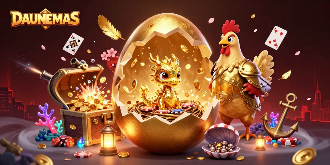 Engage with DAUNEMAS while winning big with a golden dragon on poker chips.