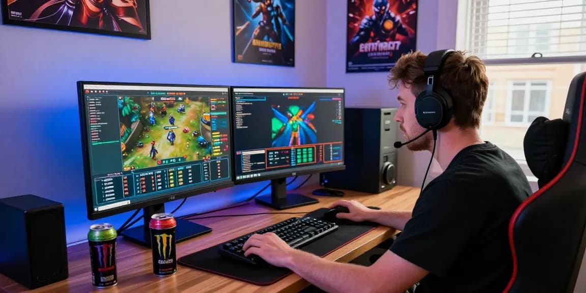 Gamer engaging with Grandbetting online platform in a stylish home office.