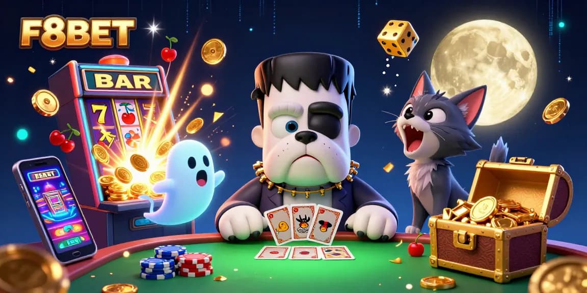 Experience F8BET with a lively scene featuring characters and dynamic gaming elements in a vibrant casino setting.
