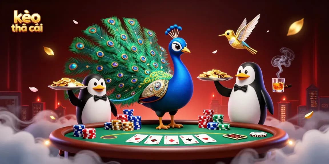 Engage with kèo nhà cái insights through vibrant 3D imagery featuring poker elements and charming characters.