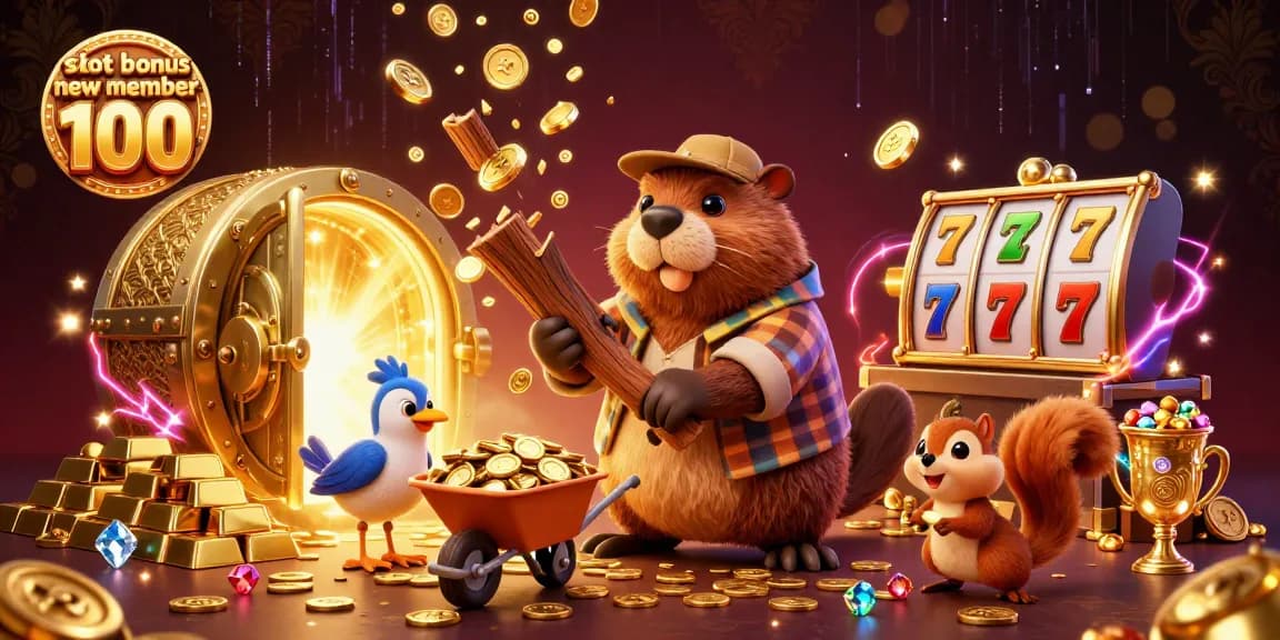 Stack your winnings with slot bonus new member 100 in a vibrant casino scene brimming with treasure.