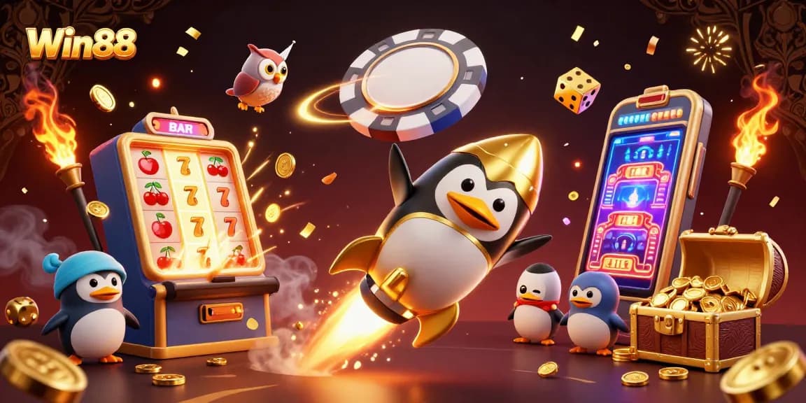 Win88 delivers thrilling online casino action with golden penguin and slot jackpot burst.