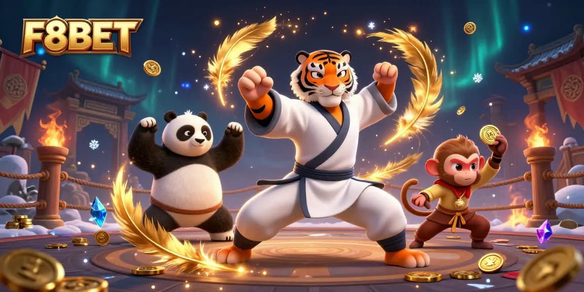 F8BET engaging players with a captivating 3D cartoon casino scene featuring action-packed elements and vibrant characters