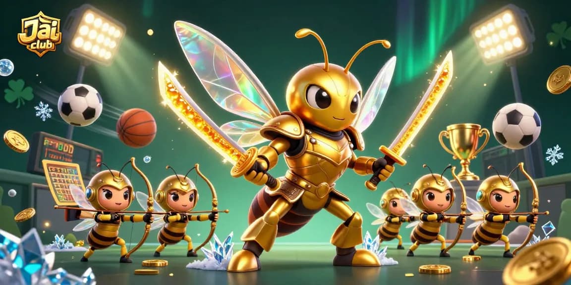 Engage with Jai club's thrilling betting experience featuring a golden hornet and sports elements.