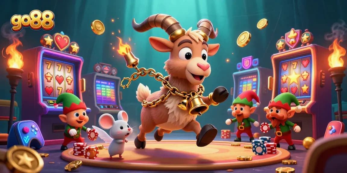 Experience thrilling go 88 slot gameplay with festive characters in a vibrant casino scene.