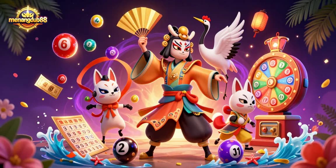 Experience the thrilling world of menangclub88 with vibrant lottery elements and engaging characters.