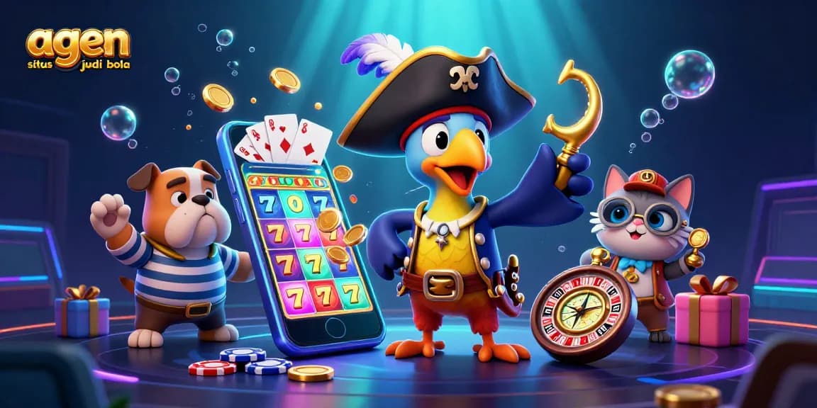 Experience thrilling wins with agen situs judi bola gaming scene featuring pirate-themed characters and vibrant casino elements.