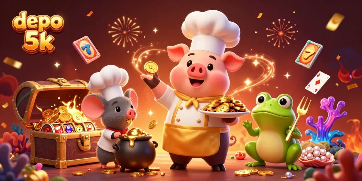 Experience jackpot excitement with depo 5k slots featuring vibrant gold coins and engaging characters.