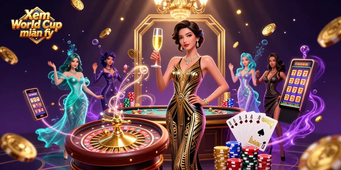 Experience the thrill of watching Xem World Cup miễn phí with glamorous scenes of gaming excitement and elegance.