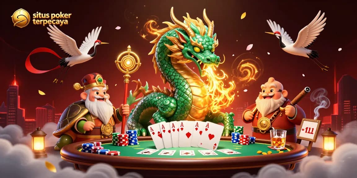 Experience thrilling action at situs poker terpercaya with a dramatic poker scene featuring mythical characters.