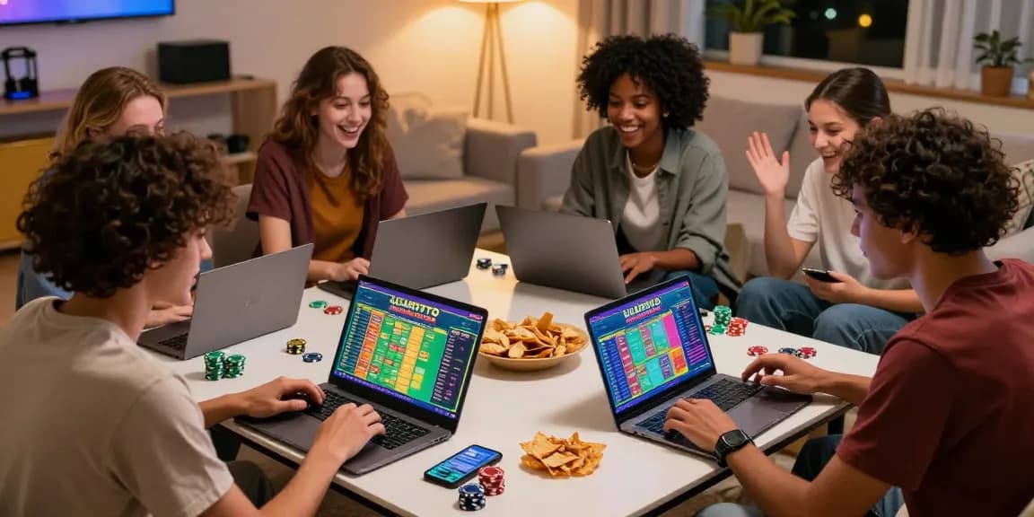 Players enjoying the ULARTOTO online togel game in a lively living room environment.