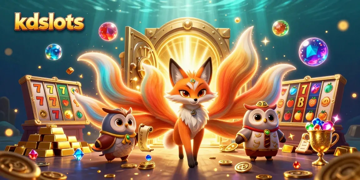 Engage with kdslots featuring vibrant slot-themed characters and elements bursting with color and treasure.