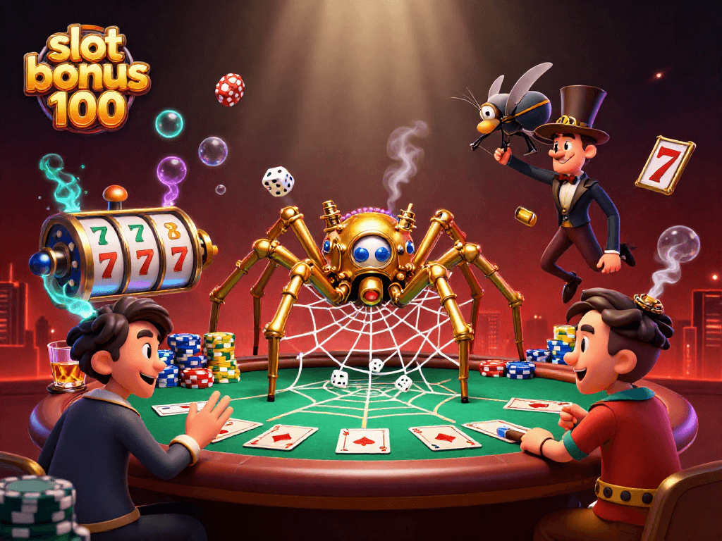 Engage with the thrilling slot bonus 100 game and catch big wins in the animated casino scene.