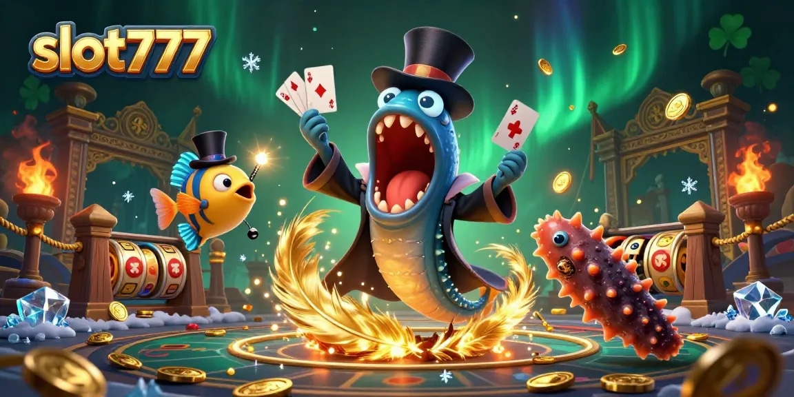Merayakan keseruan slot777 dengan ilustrasi kasino 3D bersama makhluk laut yang tampil memukau.