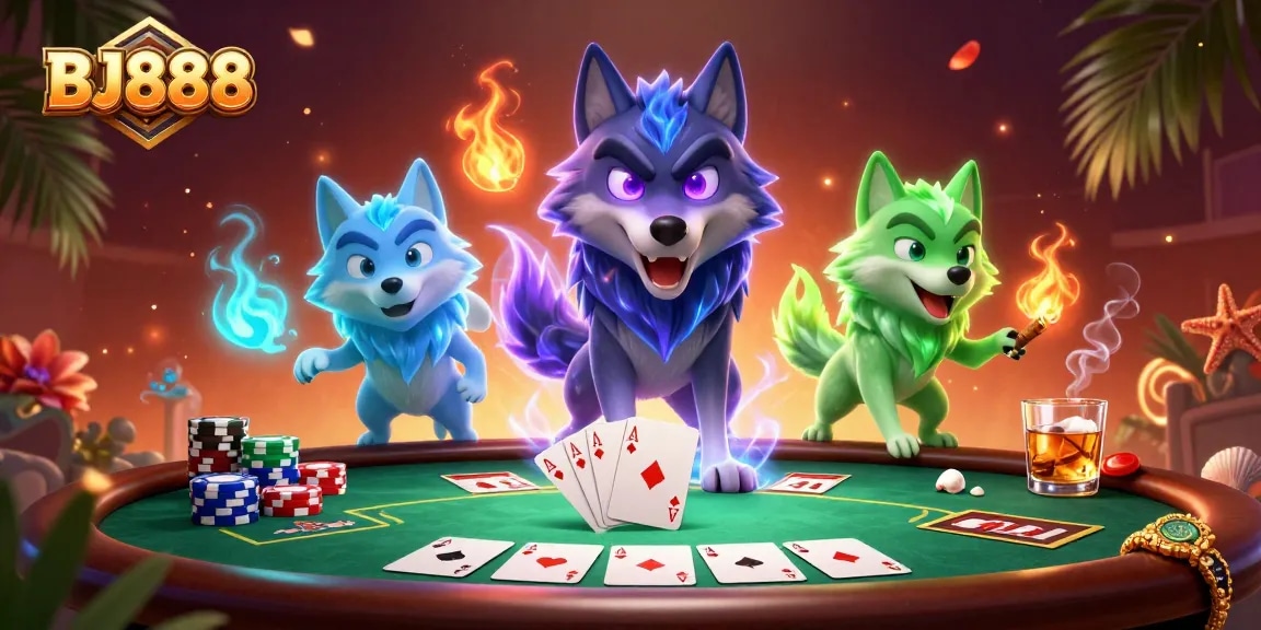 BJ888 brings thrilling poker action to life with dynamic characters and vibrant casino elements.