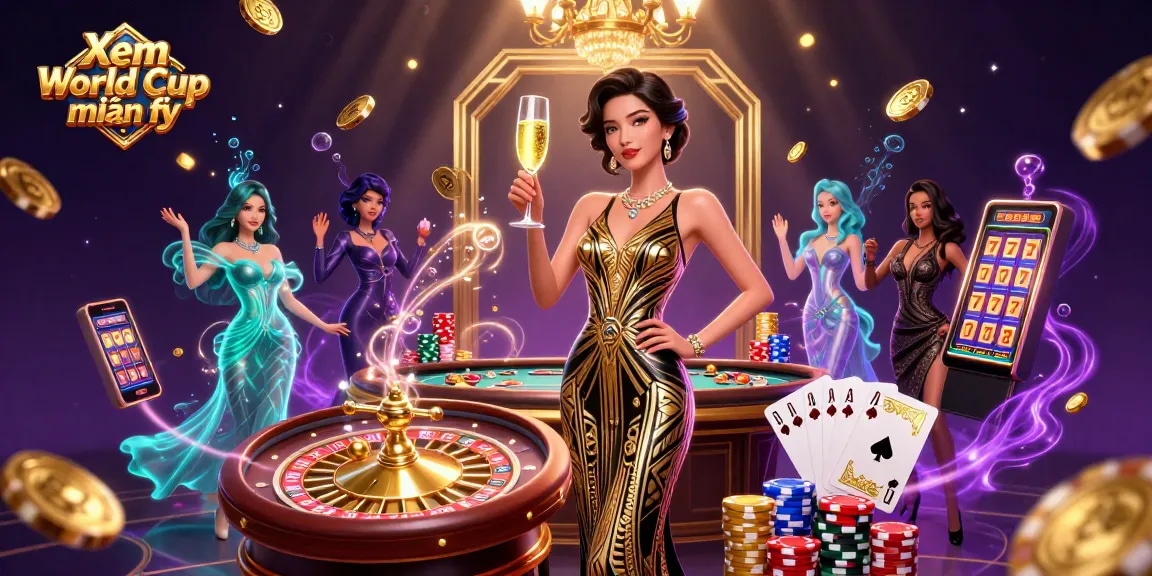 Experience the thrill of watching Xem World Cup miễn phí with glamorous scenes of gaming excitement and elegance.