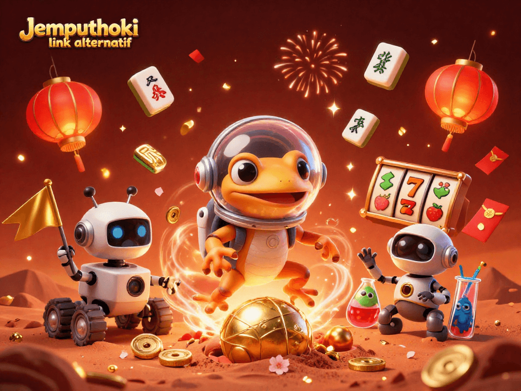 Play exciting online games at Jemputhoki link alternatif with vibrant casino elements around a Martian gecko!