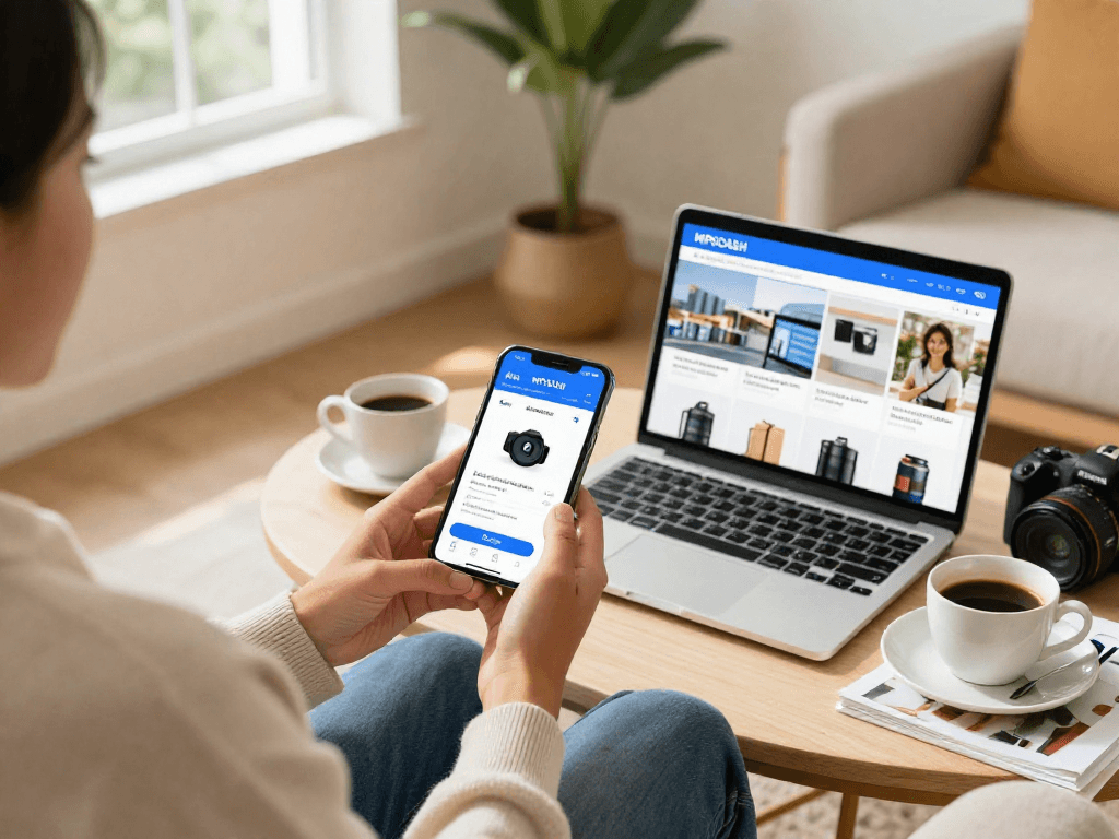 Engaging MPOCASH online shopping experience capturing user-friendly interface and lifestyle elements.