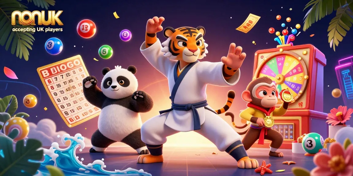 Engage in thrilling gaming with top non UK casinos accepting UK players, featuring colorful dynamic scenes.