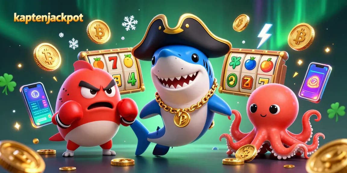 Engage in the kaptenjackpot online casino excitement with a colorful 3D pirate-themed illustration.