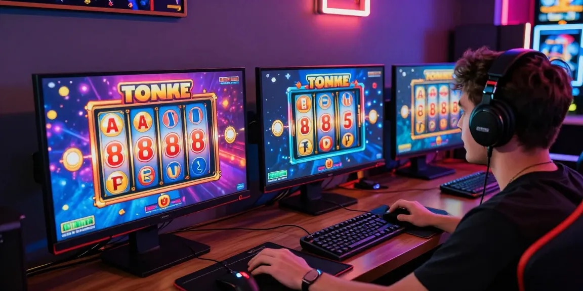 Permainan slot gacor gampang menang dengan pemain terlibat di ruang gaming cerah