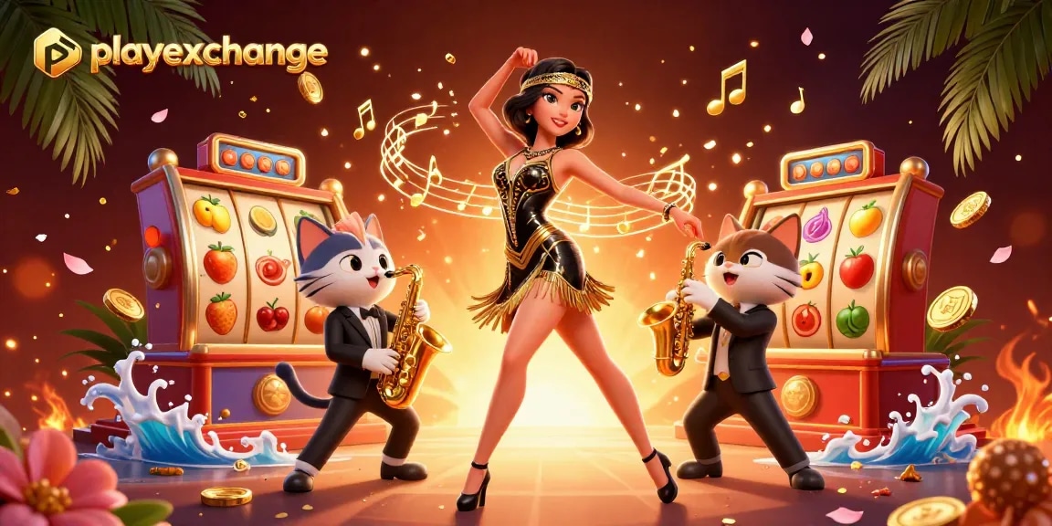 Engage with playexchange as vibrant characters share playful moments in a bustling casino scene.