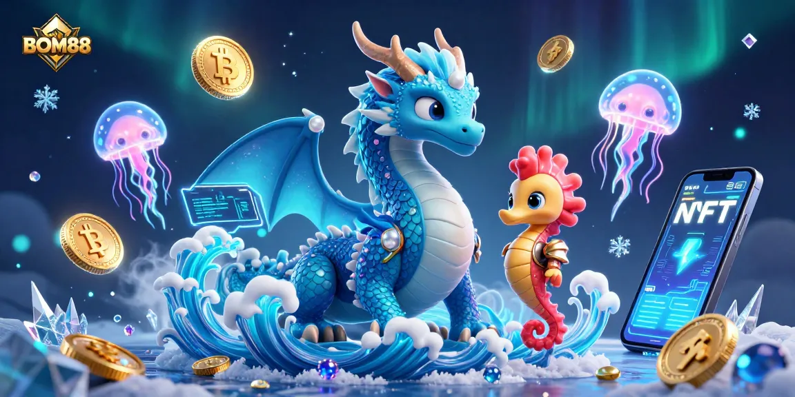 Experience thrilling gameplay at BOM88, where the azure dragon and seahorse knight take center stage in a vibrant casino scene.