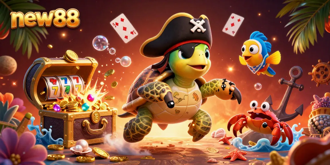 Engage in thrilling slots at new88 with vibrant characters illustrating an underwater casino adventure.