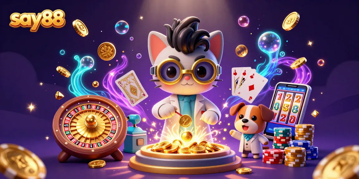 Spin the reels and win big with say88 in this vibrant, lively casino illustration.