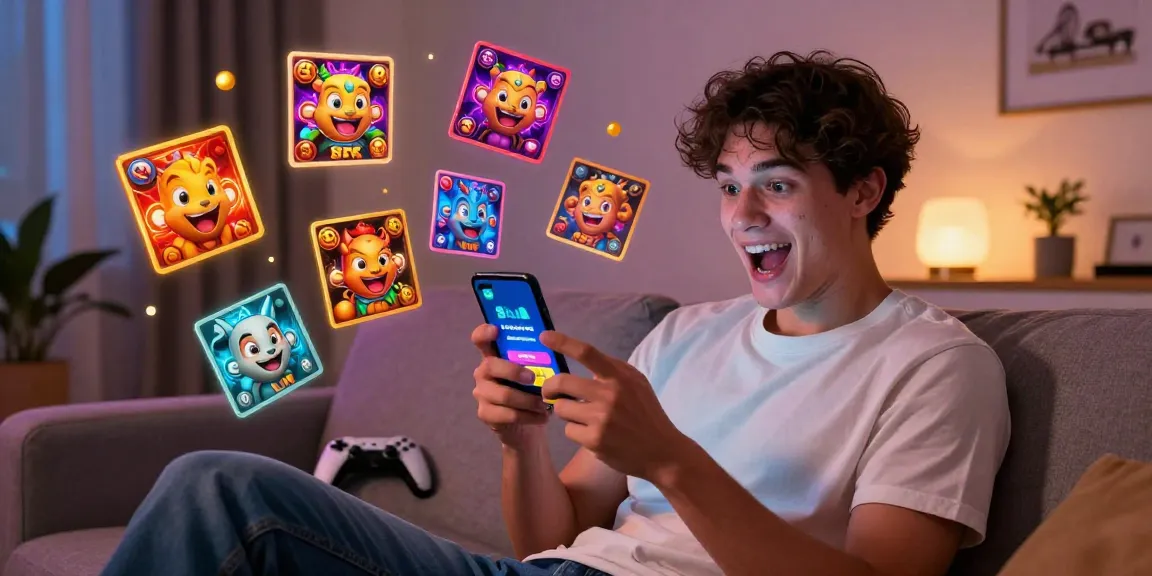 Engaged player enjoying the Slots PK app link in a cozy gaming environment.