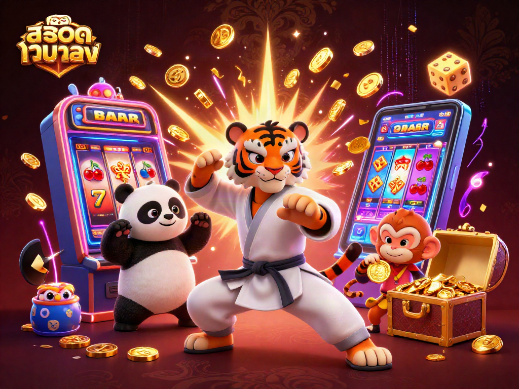 Experience thrilling slots with สล็อตเว็บตรง in an ultra-detailed 3D casino scene of fun characters.