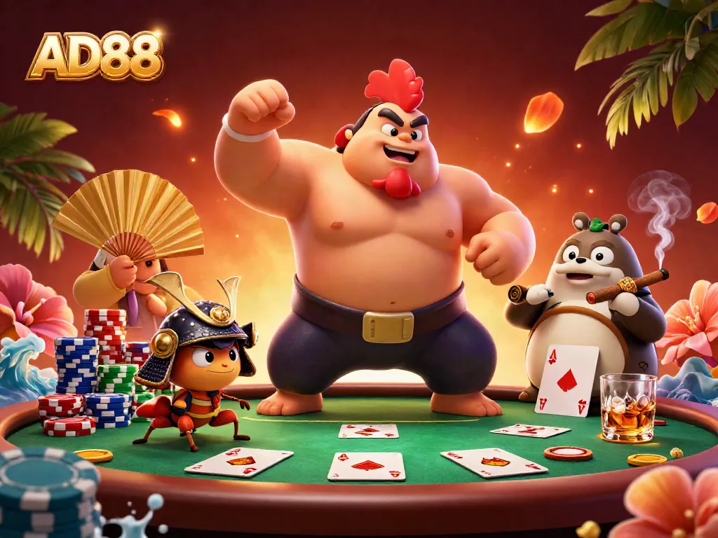 Experience the AD88 poker extravaganza with roaring action and vibrant characters