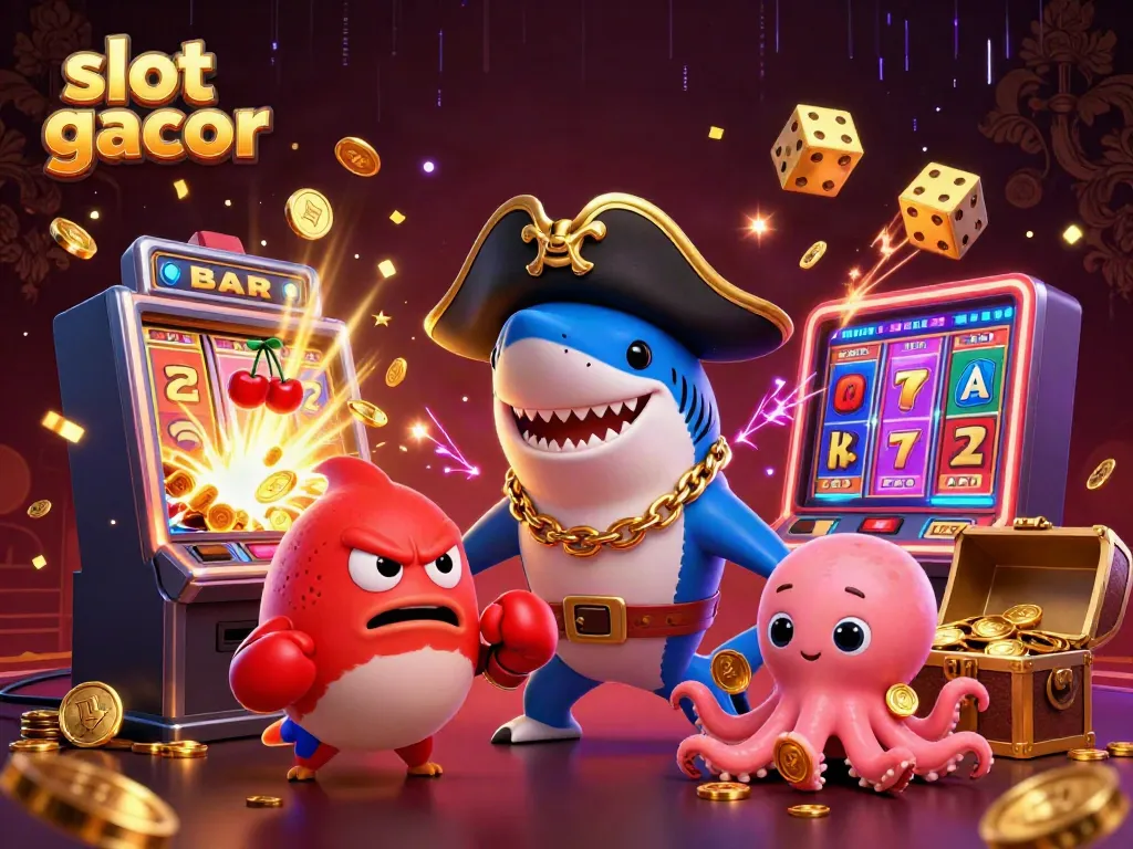 Engage in slot gacor with a vibrant 3D casino scene showcasing characters and action-filled elements.