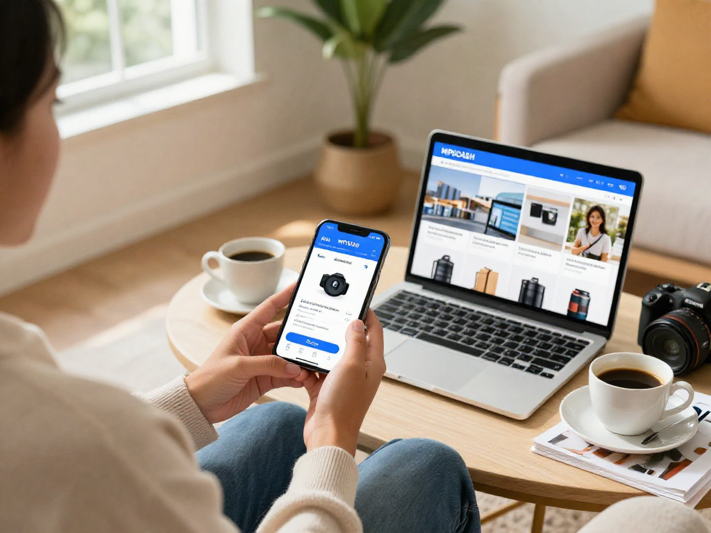 Engaging MPOCASH online shopping experience capturing user-friendly interface and lifestyle elements.
