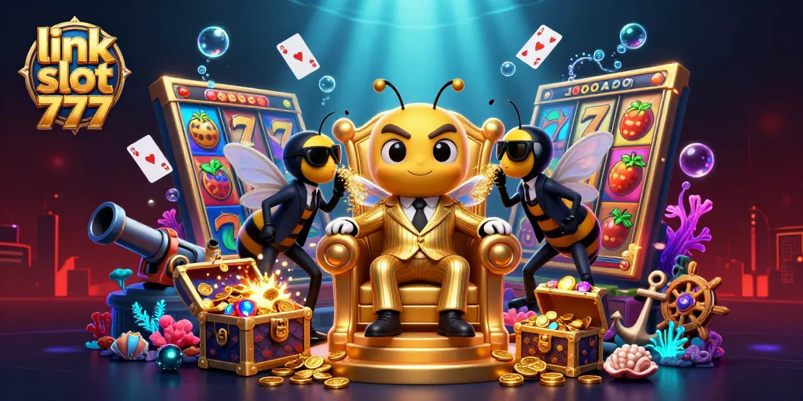 Spin and win at link slot 777 in this captivating casino scene filled with vibrant slot reels and golden treasures.