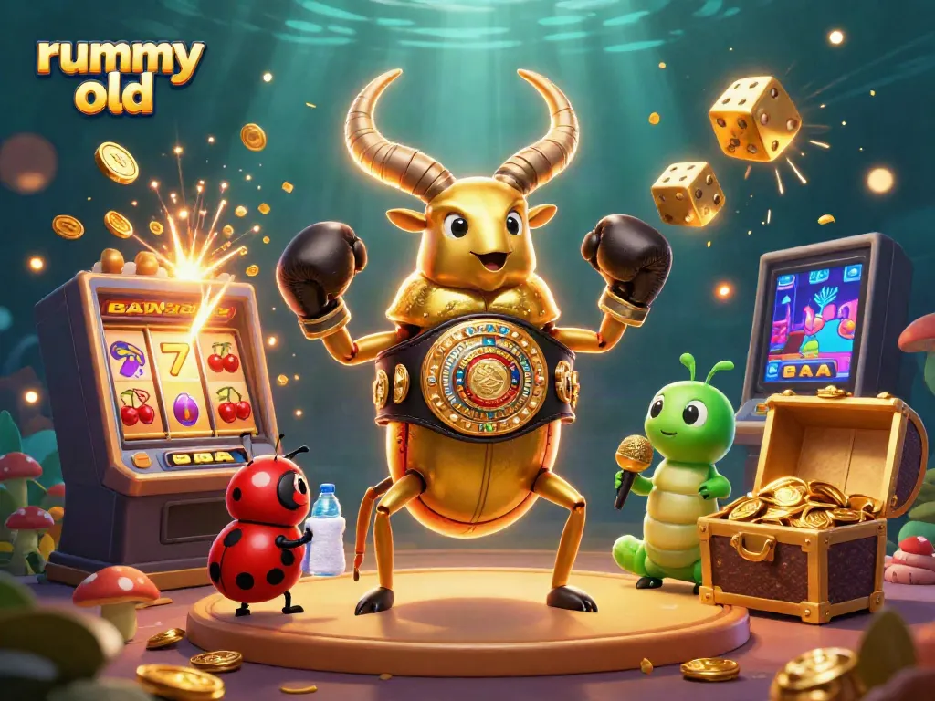 Experience the excitement of rummy old with a dynamic 3D casino scene featuring unique characters and vibrant gameplay elements.