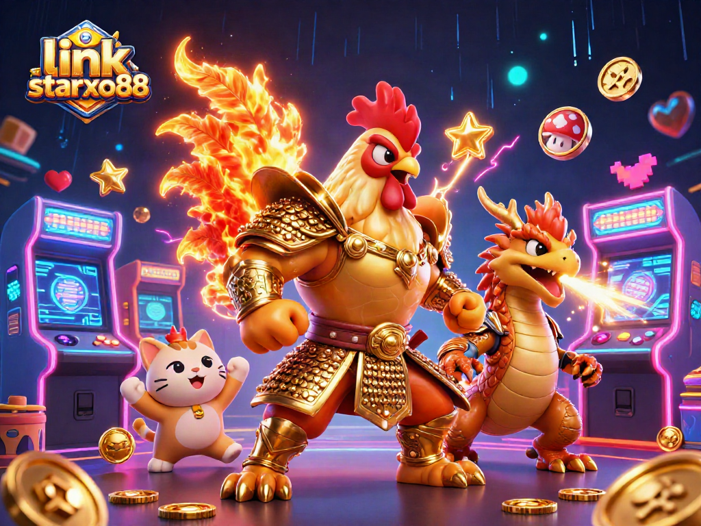 Engage with link starxo88 through dynamic casino action featuring a rooster warrior and dragon hatchling.