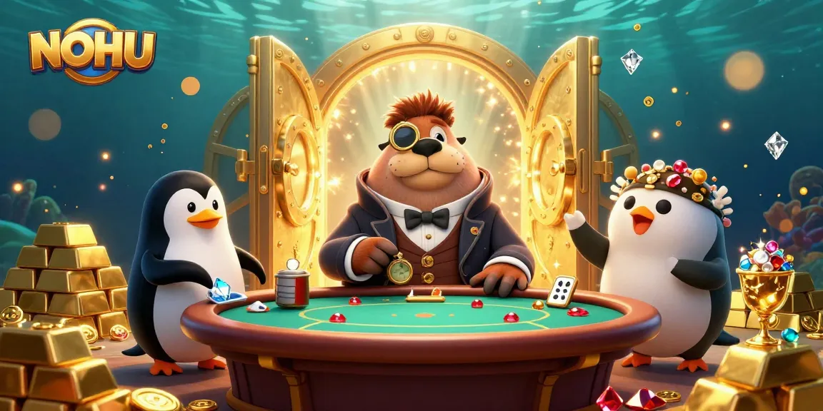 Experience thrilling poker at NOHU's underwater table with a walrus, penguin dealer, and pufferfish!