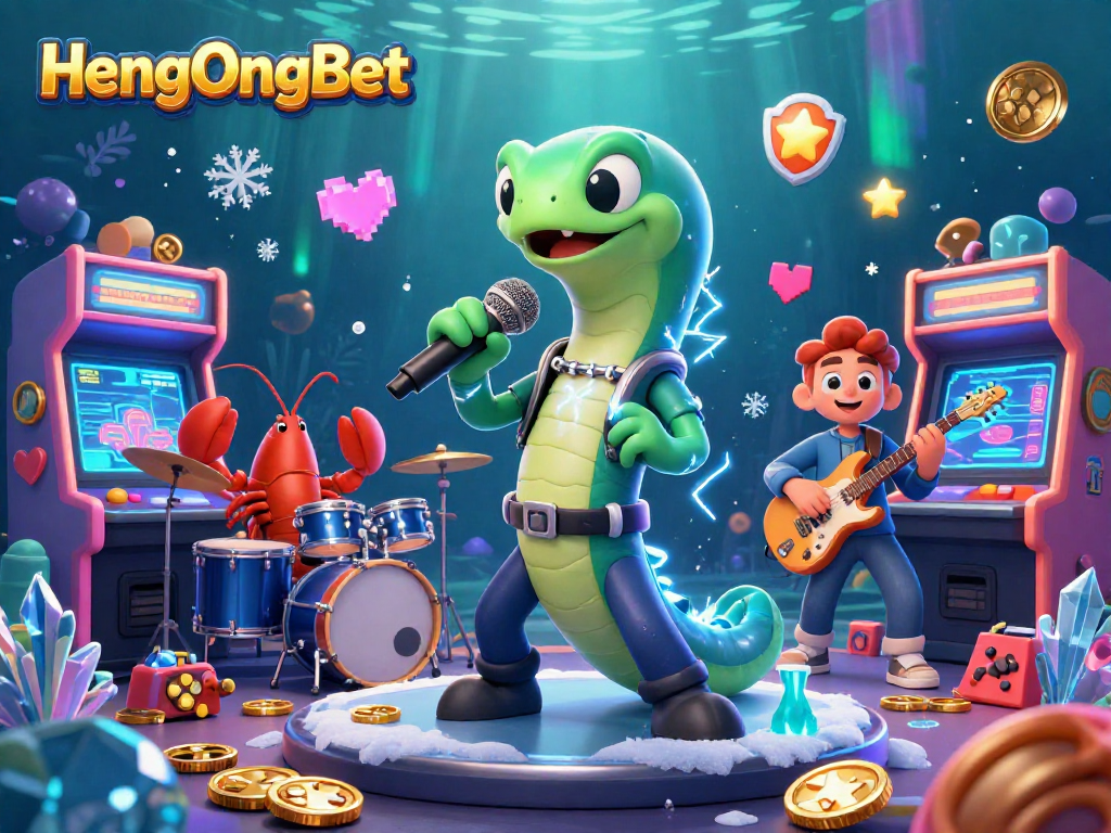 HengOngBet showcases an energetic underwater casino scene with a DJ eel and band.