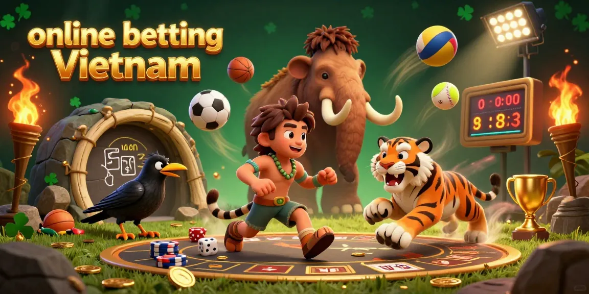 Enjoy online betting Vietnam through this vibrant 3D illustration featuring an exciting prehistoric casino scene.