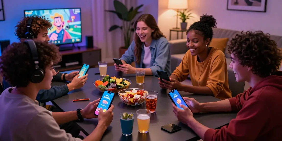Engaging moment at https://3patiblueapp.com.pk/ where friends enjoy playing colorful card games together on smartphones in a cozy living room.