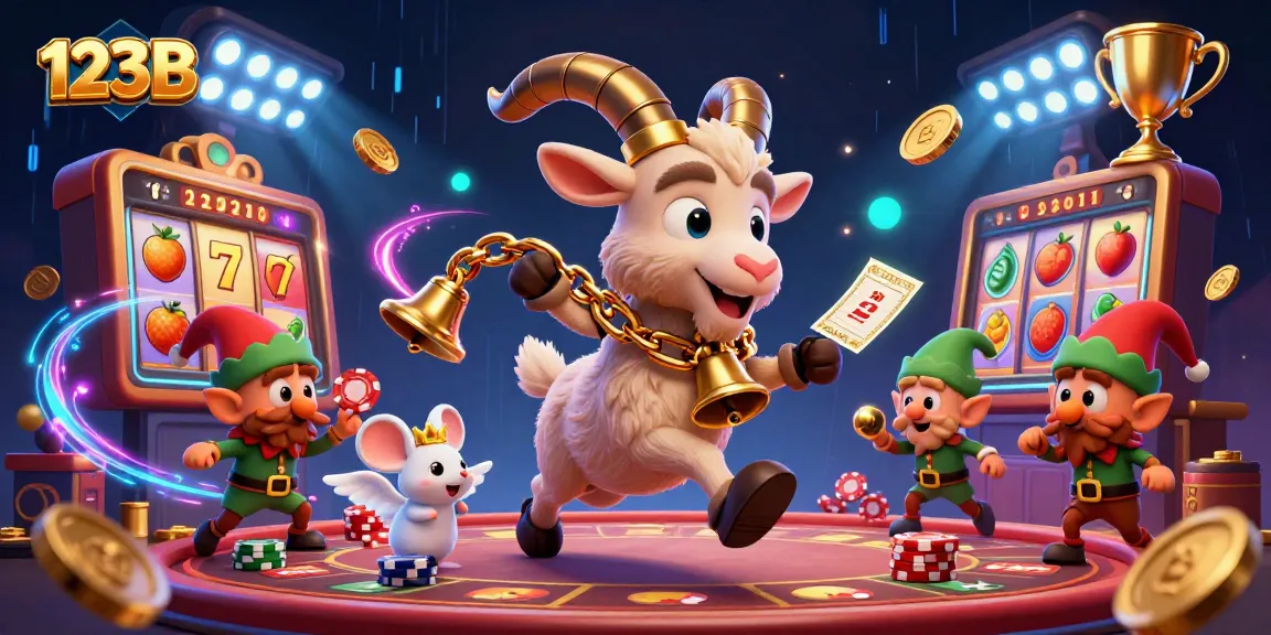 Win big at 123B with excited characters in a dynamic casino scene filled with slot game elements.