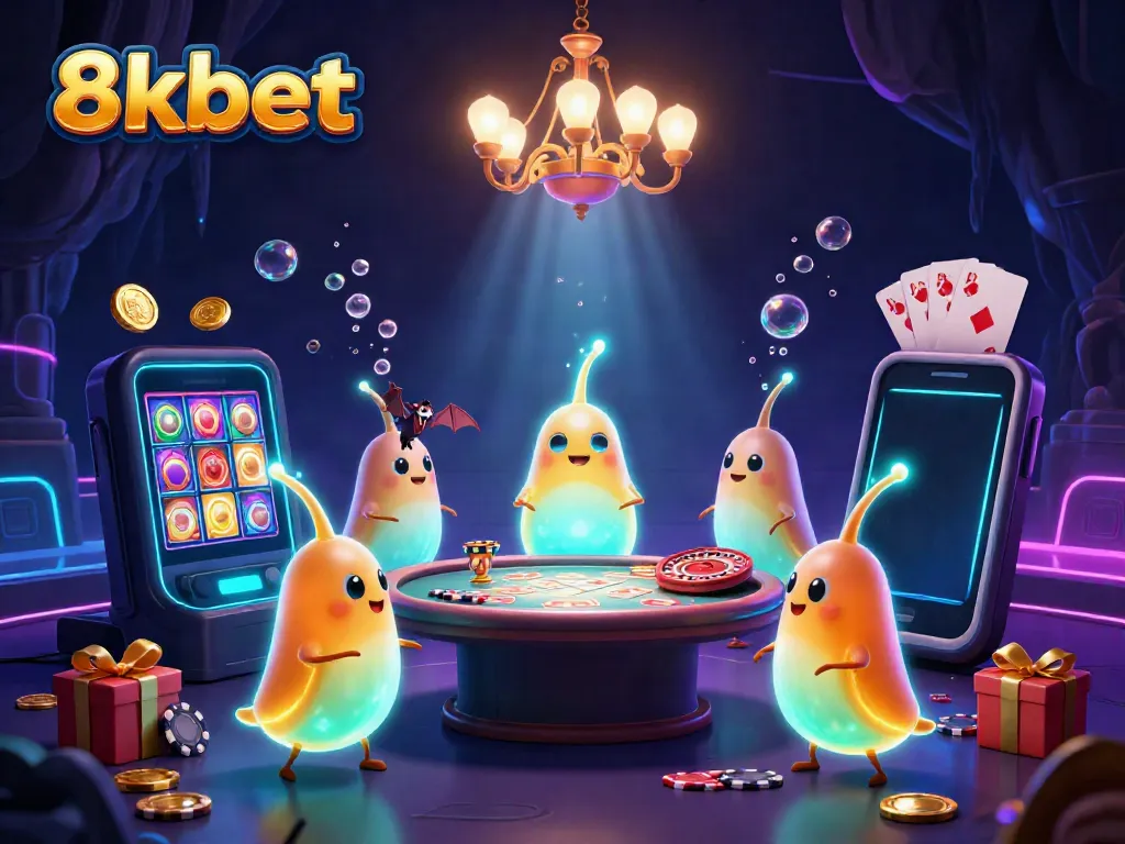 Experience winning vibes at 8kbet with glowworms lighting a cave casino ambiance.