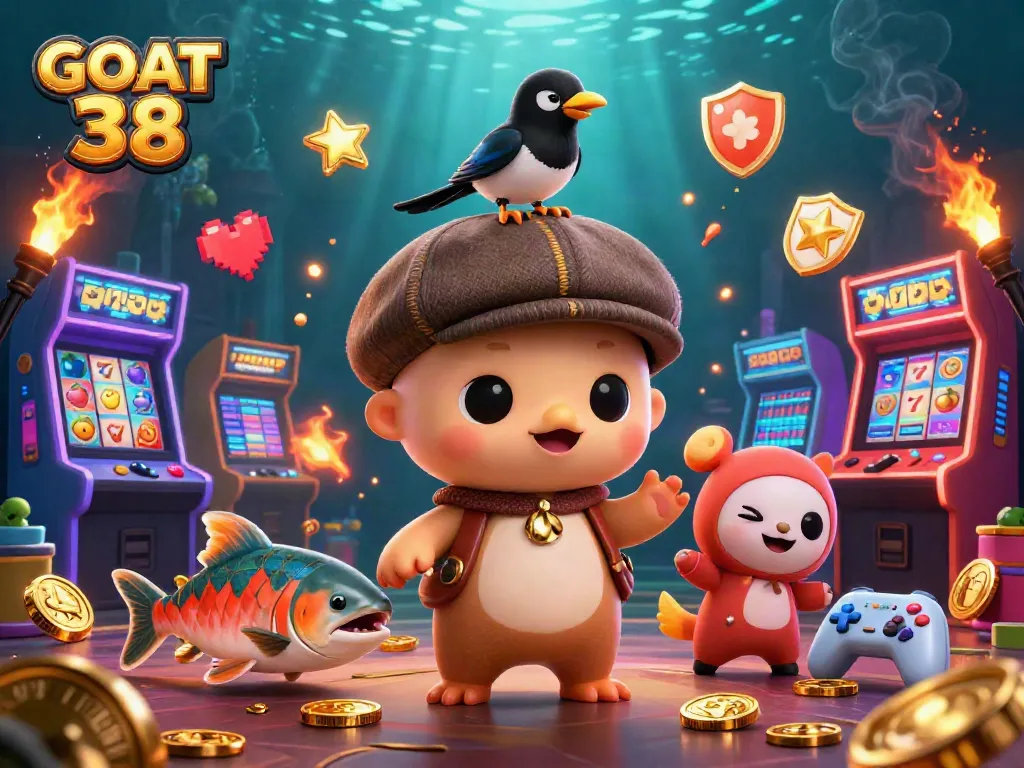 Players enjoy exciting slots at GOAT 38 featuring cute characters and vibrant casino elements.