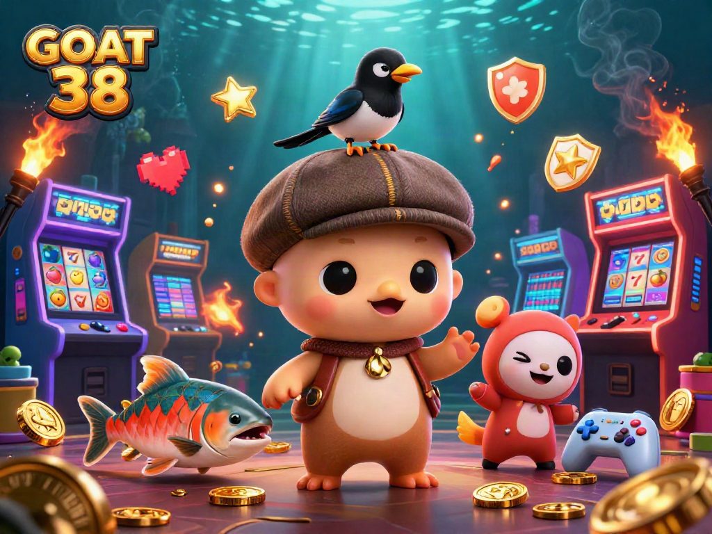 Players enjoy exciting slots at GOAT 38 featuring cute characters and vibrant casino elements.