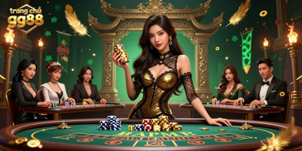 Experience exhilarating gameplay on trang chủ gg88 with high-value chips at a baccarat table surrounded by excitement.